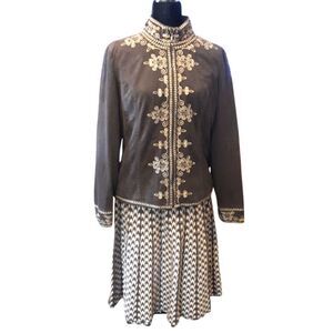 Vintage Jacket Skirt Set Coldwater Creek Chadwicks Embroidered Houndstooth‎ Sz M
